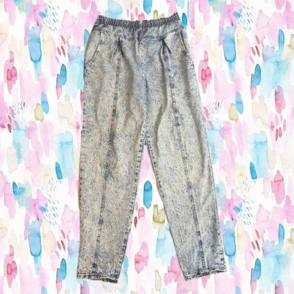 Vintage Acid Wash High Waist Pleated Jeans